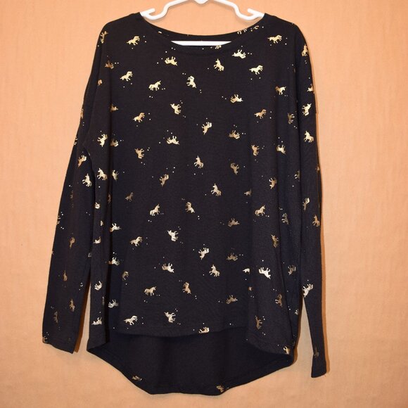 Old Navy Black & Gold Unicorn Print Relaxed Long Sleeve Tee | Size M - Picture 1 of 5